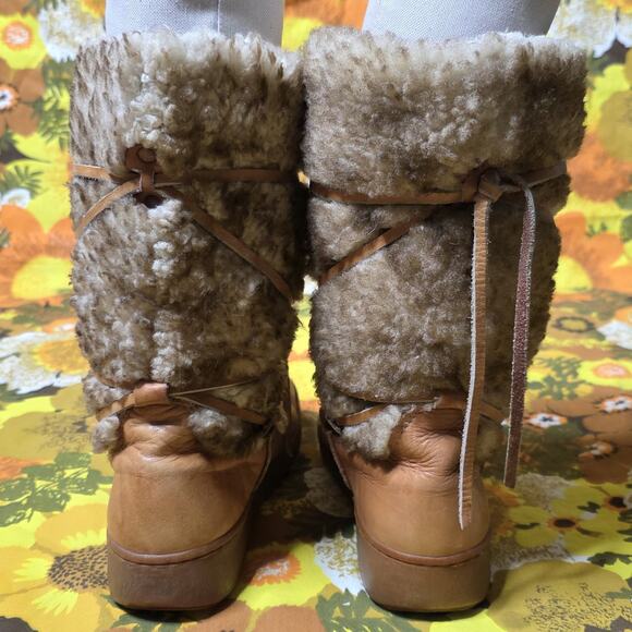 Vintage Bates Floaters Shearling Leather Winter Boots Size 8.5 Made USA